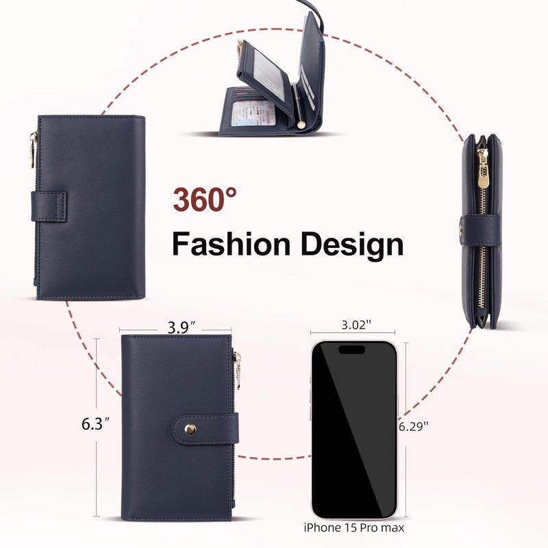 yiijay Wallet for Women RFID Blocking Leather Trifold Clutch Wallet Credit Card Holder Ladies Travel Wallet Purse with Pen Holder - Image 4